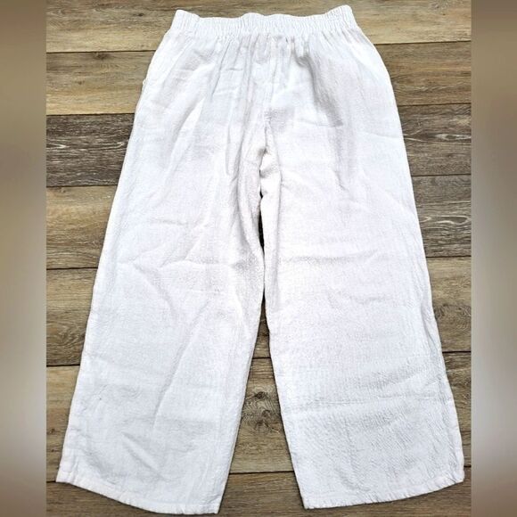 Susan Graver linen blend white pants size small high waist loose casual comfy - Picture 2 of 11